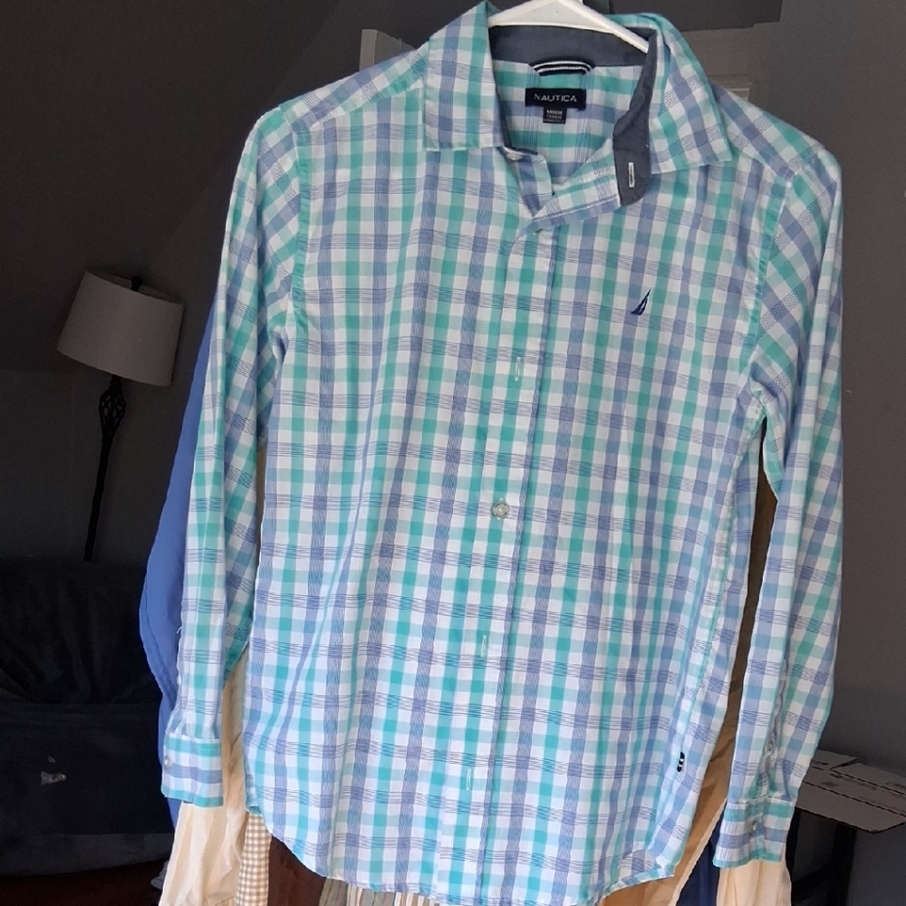 Nautica Boy's Green and Blue Plaid Shirt
